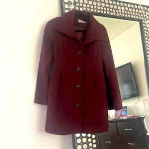 Women faux wool (Polyester) maroon trench coat.